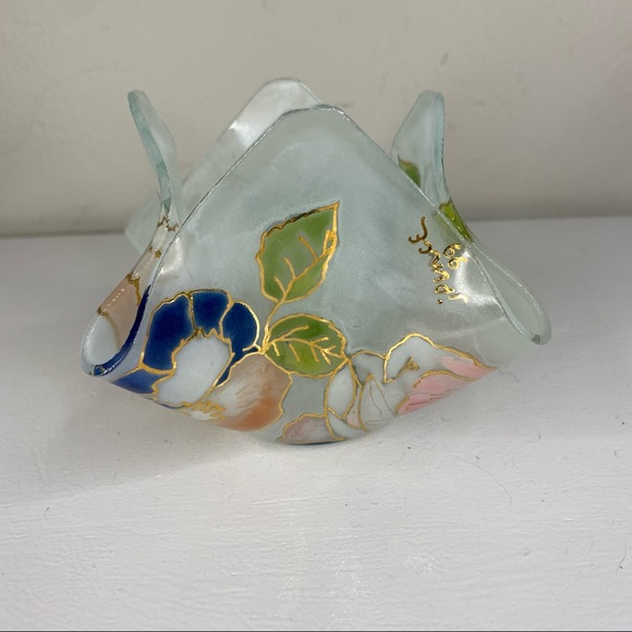 Vintage Other - Vintage Floral Glass Candle Holders Bowl Draped Votive